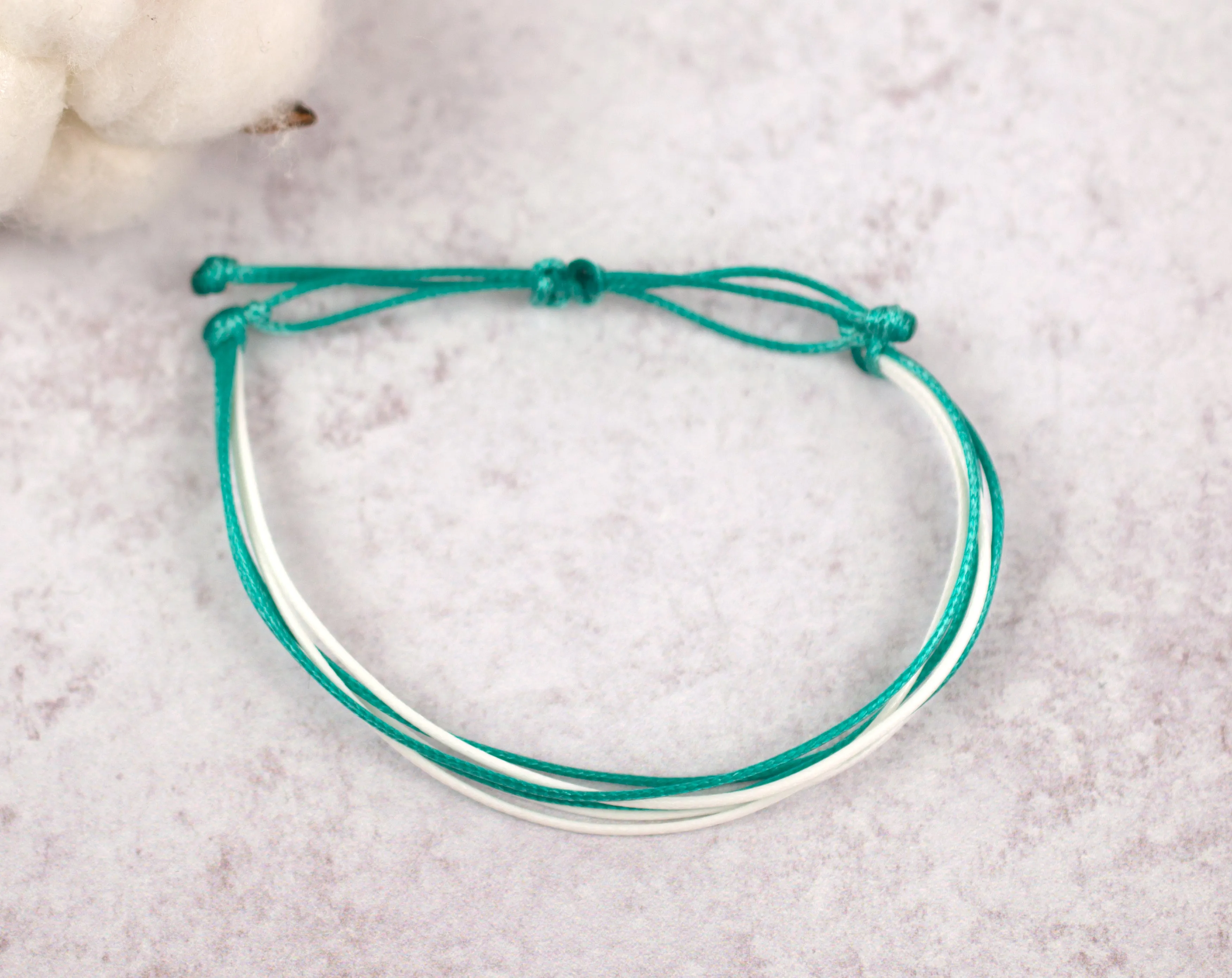 CERVICAL CANCER AWARENESS | TEAL & WHITE CORD BRACELET
