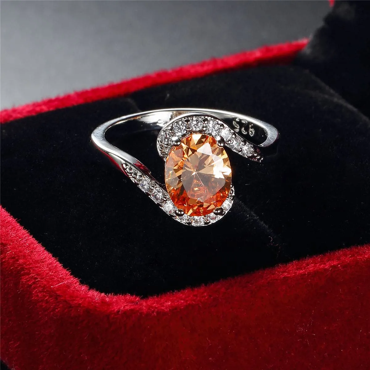 Champagne Crystal & Cubic Zirconia Oval Ring