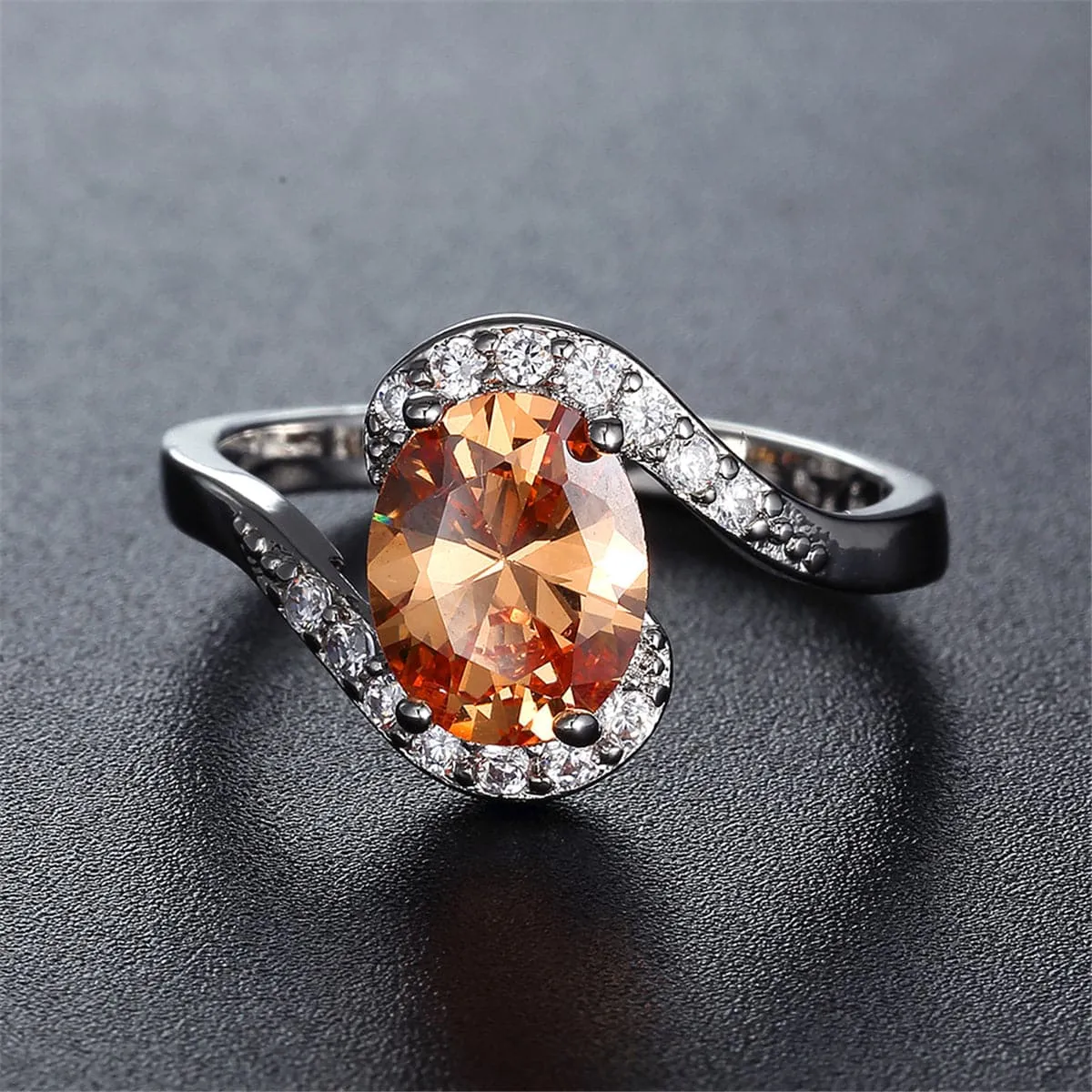 Champagne Crystal & Cubic Zirconia Oval Ring