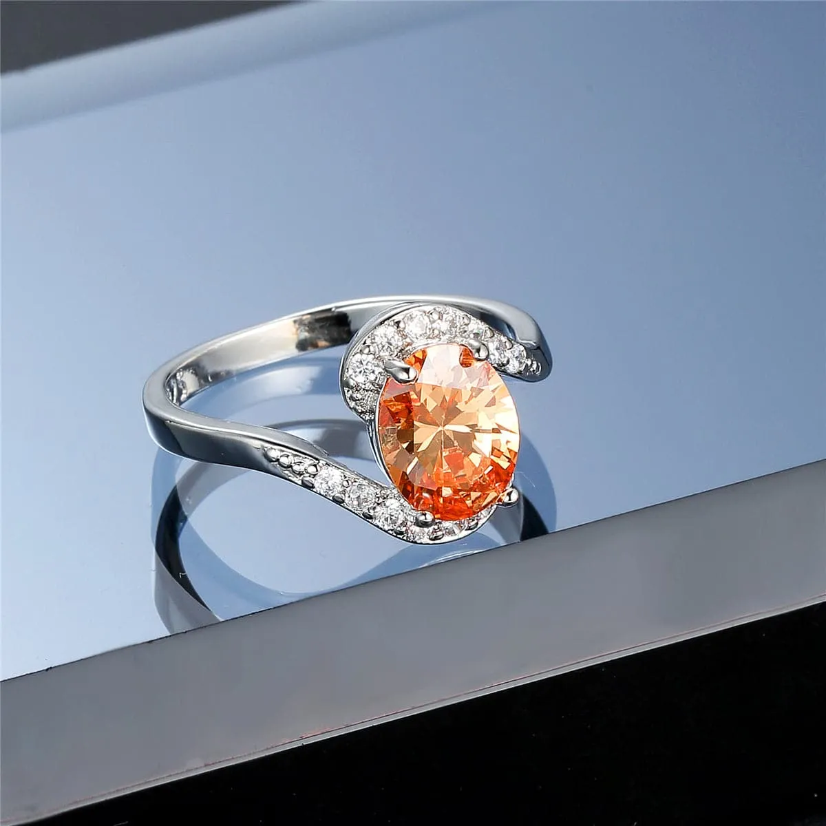 Champagne Crystal & Cubic Zirconia Oval Ring