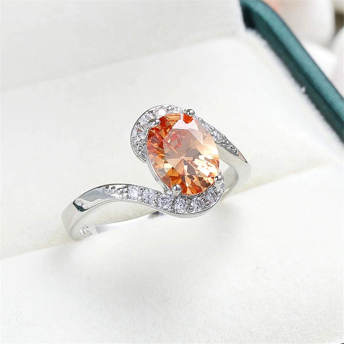 Champagne Crystal & Cubic Zirconia Oval Ring