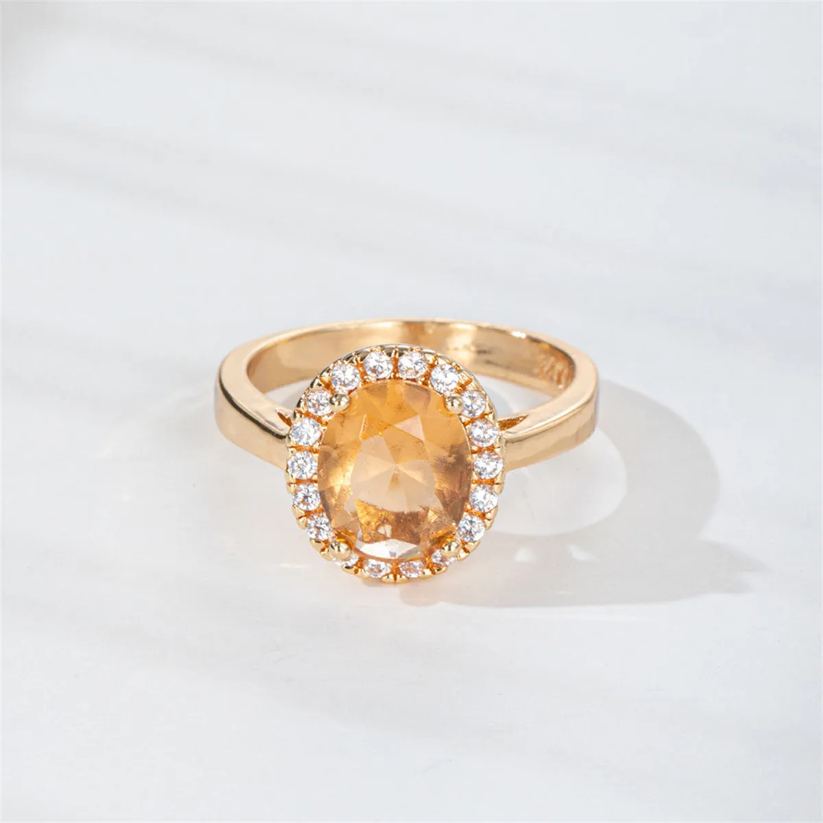 Champagne Crystal & Cubic Zirconia Pavé Halo Oval-Cut Ring