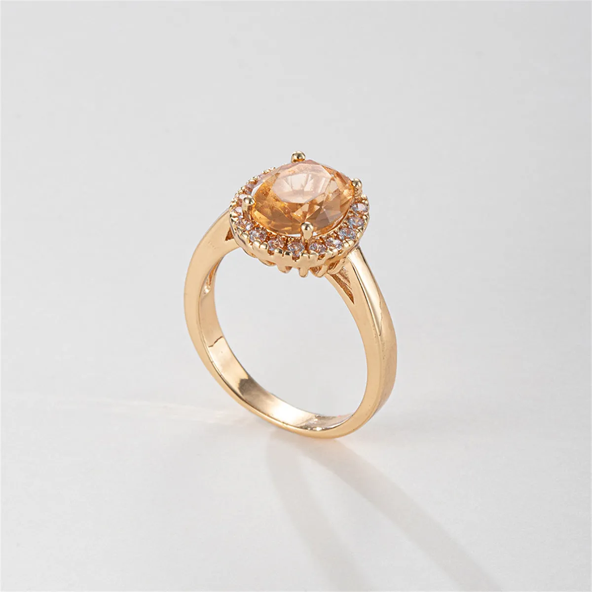 Champagne Crystal & Cubic Zirconia Pavé Halo Oval-Cut Ring