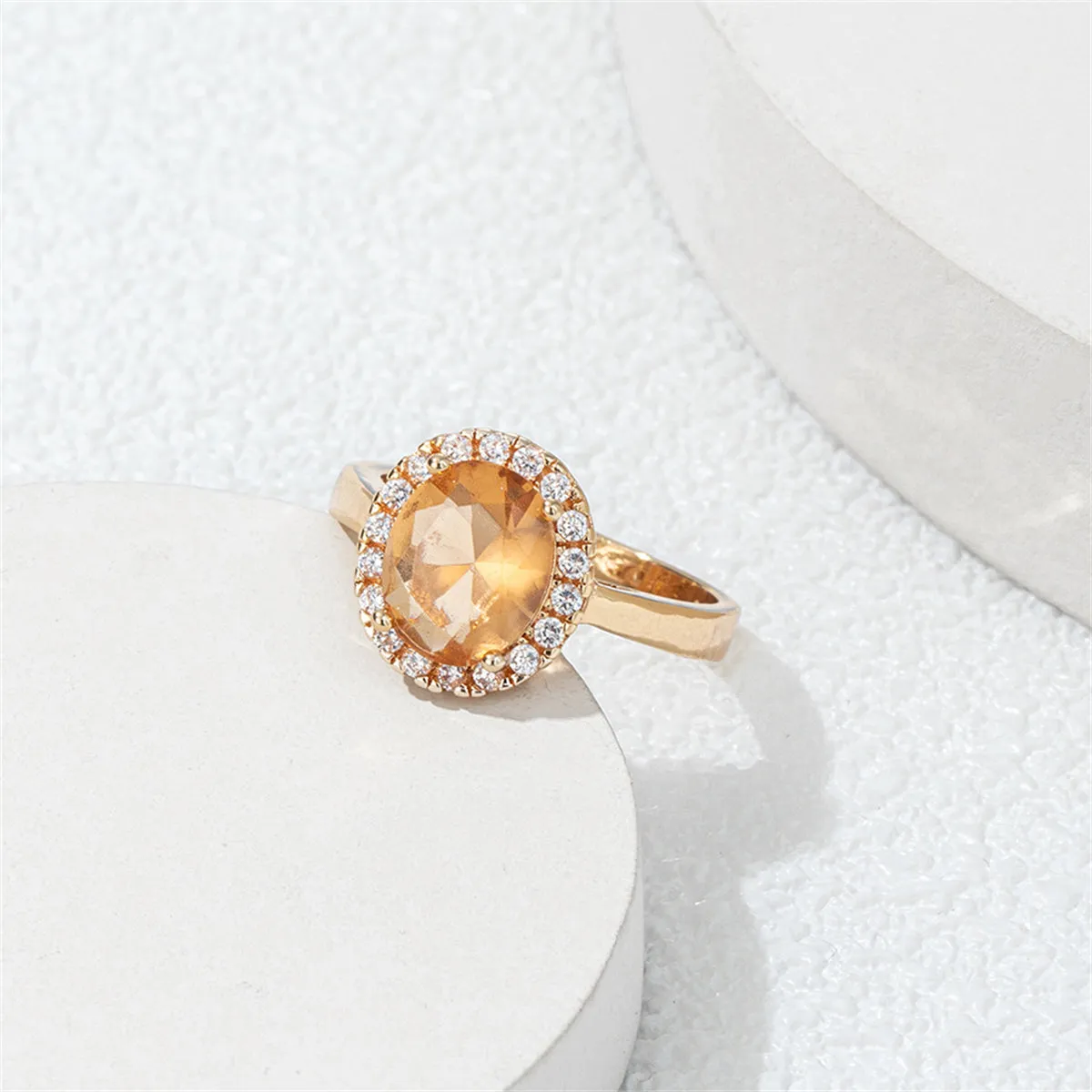Champagne Crystal & Cubic Zirconia Pavé Halo Oval-Cut Ring