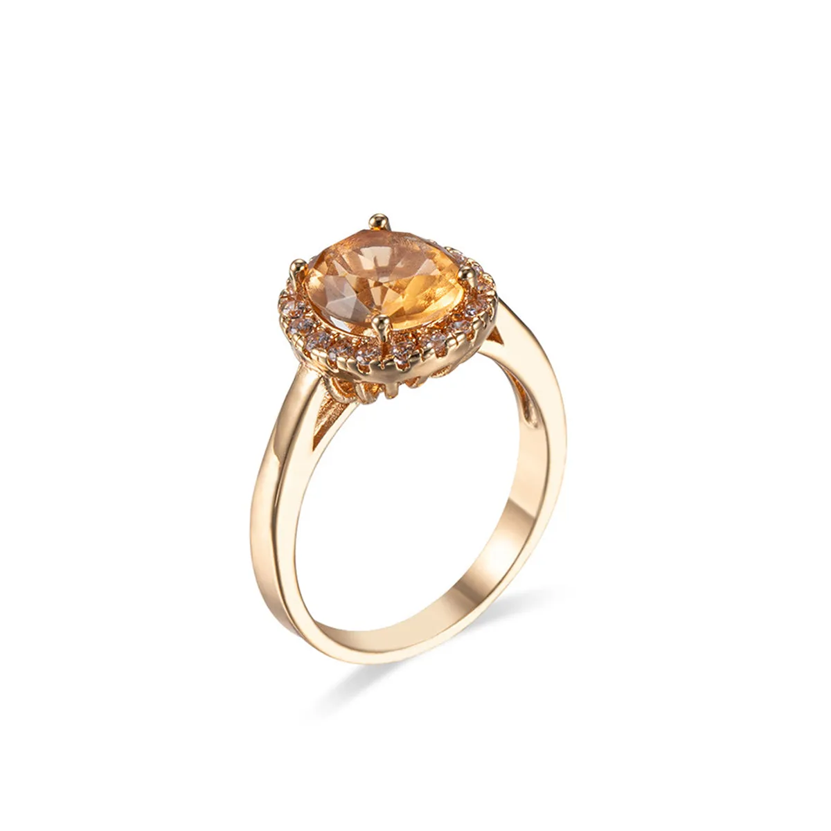 Champagne Crystal & Cubic Zirconia Pavé Halo Oval-Cut Ring