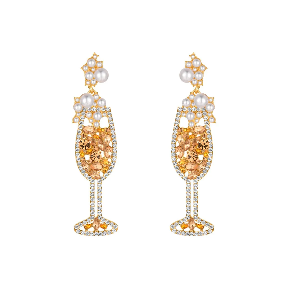 Champagne Pearl & Cubic Zirconia Wine Glass Drop Earrings