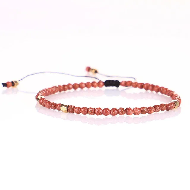 Charm Small Beads Bracelet & Bangle 3mm Natural Stone Handmade Beaded Bracelets for Women Girls Braided Adjustable Jewelry Gifts