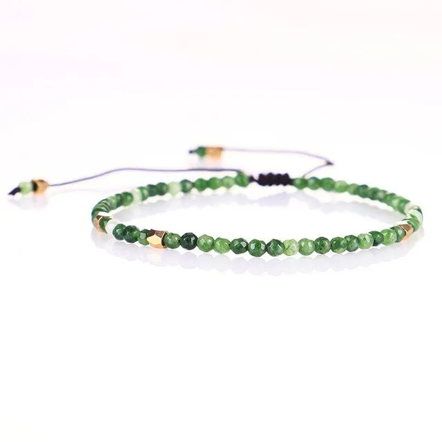 Charm Small Beads Bracelet & Bangle 3mm Natural Stone Handmade Beaded Bracelets for Women Girls Braided Adjustable Jewelry Gifts