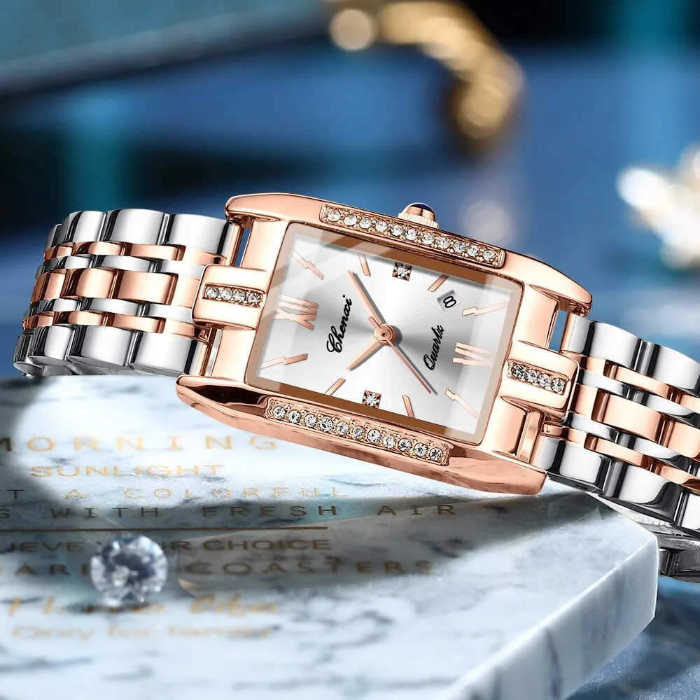 CHENXI Brand Luxury Women Watches Waterproof Fashion Square Quartz Ladies Watch Stainless Steel Rose Gold Female Wristwatch