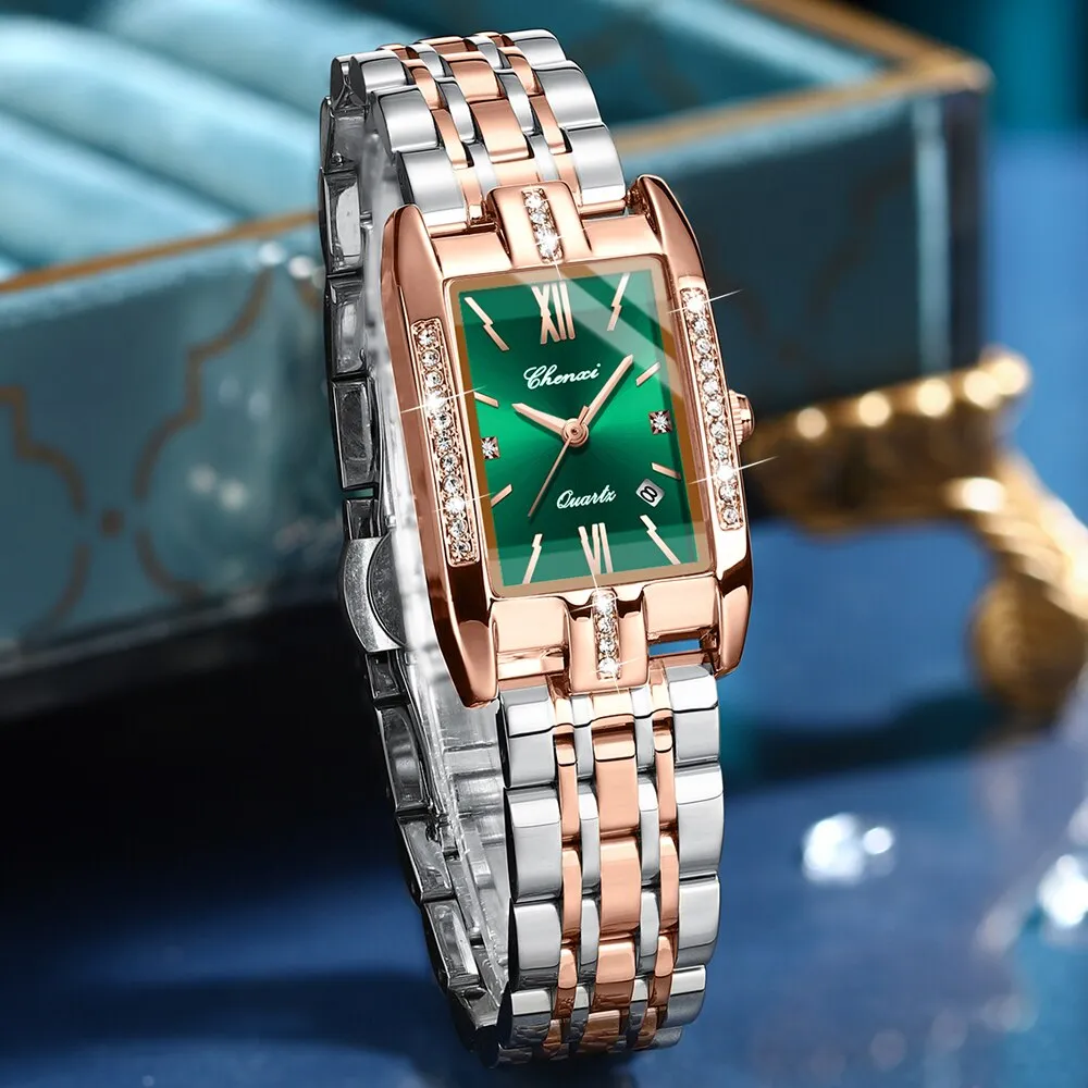 CHENXI Brand Luxury Women Watches Waterproof Fashion Square Quartz Ladies Watch Stainless Steel Rose Gold Female Wristwatch