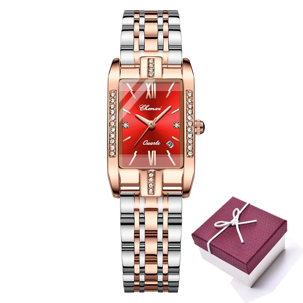 CHENXI Brand Luxury Women Watches Waterproof Fashion Square Quartz Ladies Watch Stainless Steel Rose Gold Female Wristwatch