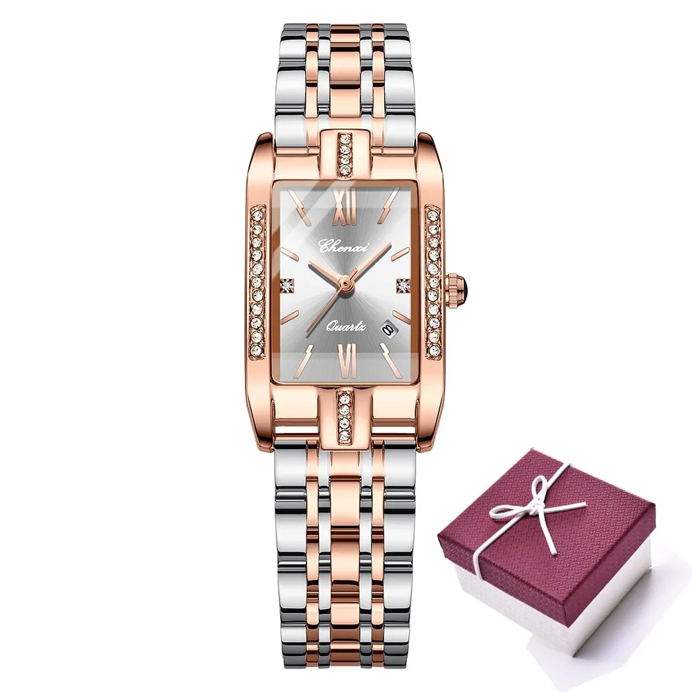 CHENXI Brand Luxury Women Watches Waterproof Fashion Square Quartz Ladies Watch Stainless Steel Rose Gold Female Wristwatch