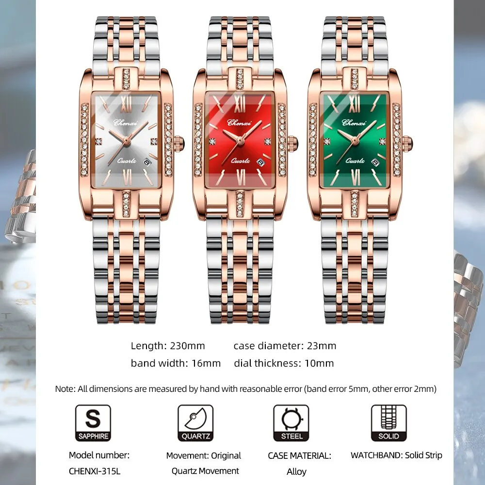 CHENXI Brand Luxury Women Watches Waterproof Fashion Square Quartz Ladies Watch Stainless Steel Rose Gold Female Wristwatch