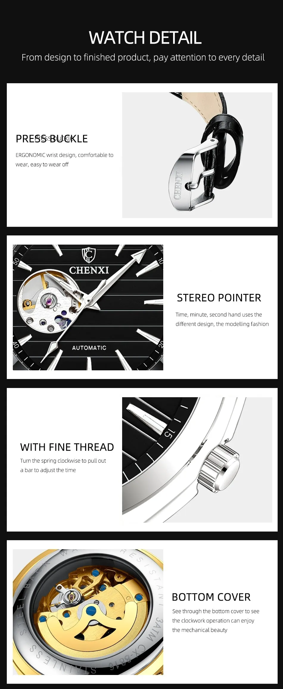 CHENXI Brand Men Watches Luxury Waterproof Automatic Mechanical Watch for Men Fashion Casual Leather Tourbillon Wrist Watches