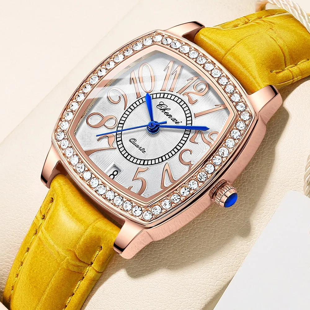 CHENXI Fashion New Woman Watch Waterproof Rose Gold Leather Wristwatch Luxury Ladies Quartz Bracelet Watches Female Clock