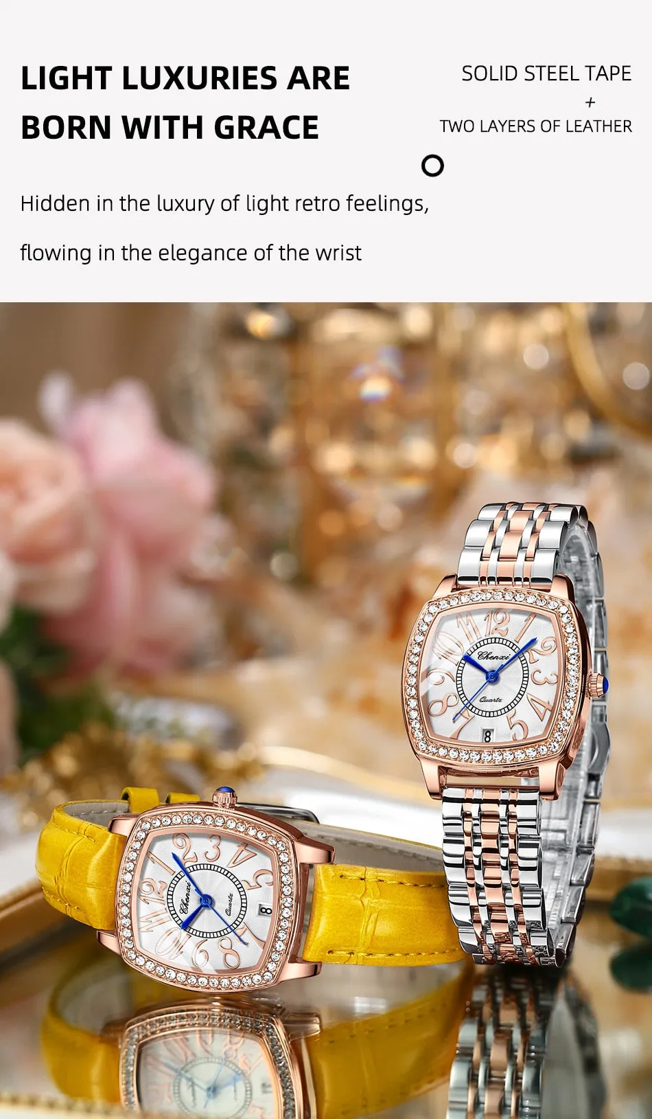 CHENXI Fashion New Woman Watch Waterproof Rose Gold Leather Wristwatch Luxury Ladies Quartz Bracelet Watches Female Clock