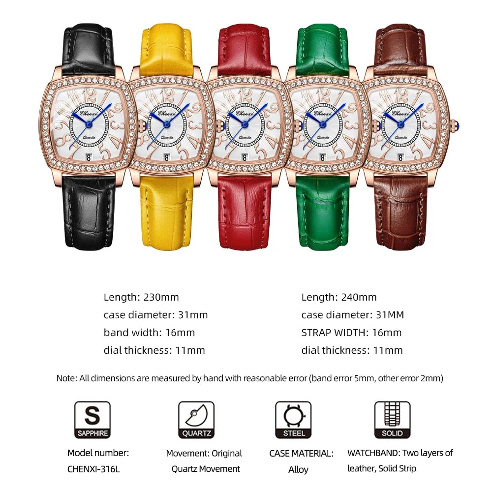 CHENXI Fashion New Woman Watch Waterproof Rose Gold Leather Wristwatch Luxury Ladies Quartz Bracelet Watches Female Clock