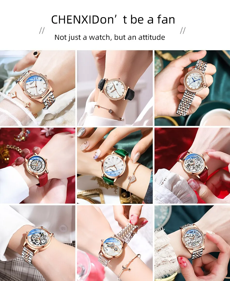 CHENXI Fashion New Woman Watch Waterproof Rose Gold Leather Wristwatch Luxury Ladies Quartz Bracelet Watches Female Clock