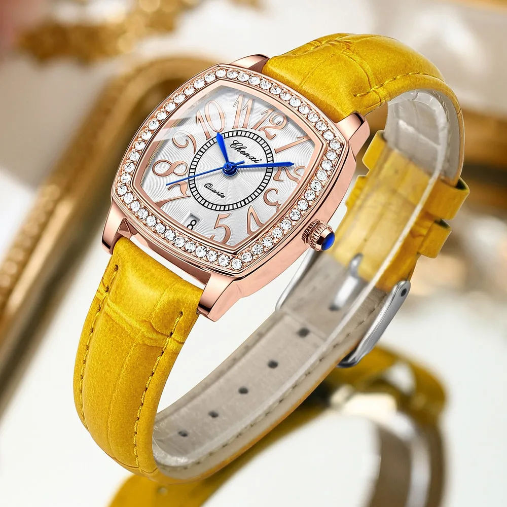CHENXI Fashion New Woman Watch Waterproof Rose Gold Leather Wristwatch Luxury Ladies Quartz Bracelet Watches Female Clock