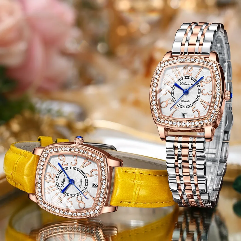 CHENXI Fashion New Woman Watch Waterproof Rose Gold Leather Wristwatch Luxury Ladies Quartz Bracelet Watches Female Clock