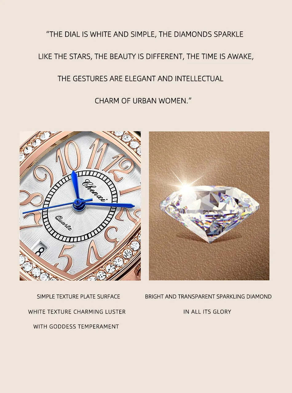 CHENXI Fashion New Woman Watch Waterproof Rose Gold Leather Wristwatch Luxury Ladies Quartz Bracelet Watches Female Clock
