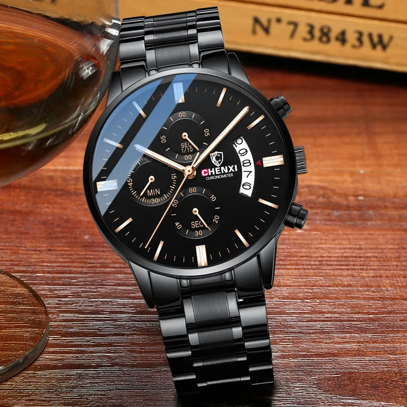 CHENXI Men Watches Chronograph Top Luxury Brand Sport Quartz Watch Men Waterproof Casual Leather Wristwatch Relogio Masculino