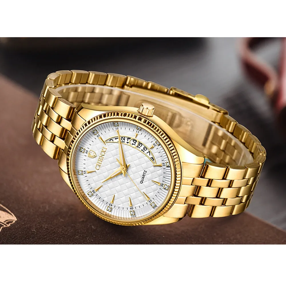 CHENXI Mens Watches Stainless Steel Quartz Gold Wrist Watch Top Brand Luxury Casual Waterproof Sport Watch Men Relogio Masculino