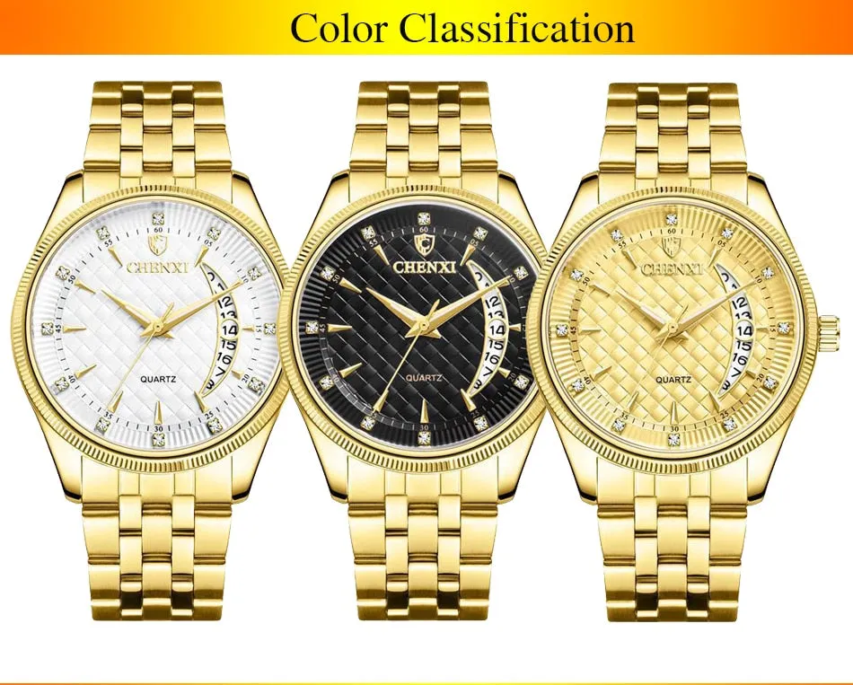 CHENXI Mens Watches Stainless Steel Quartz Gold Wrist Watch Top Brand Luxury Casual Waterproof Sport Watch Men Relogio Masculino