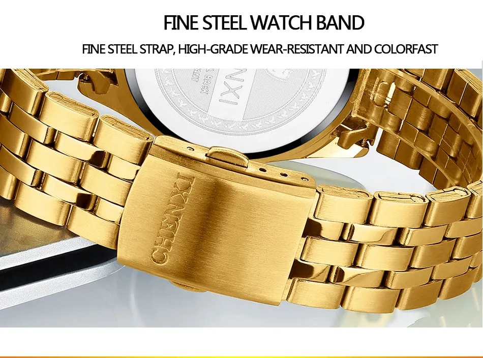 CHENXI Mens Watches Stainless Steel Quartz Gold Wrist Watch Top Brand Luxury Casual Waterproof Sport Watch Men Relogio Masculino