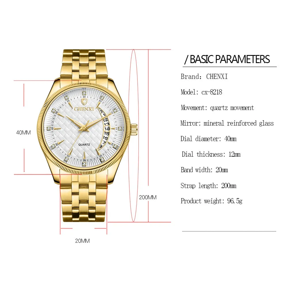 CHENXI Mens Watches Stainless Steel Quartz Gold Wrist Watch Top Brand Luxury Casual Waterproof Sport Watch Men Relogio Masculino