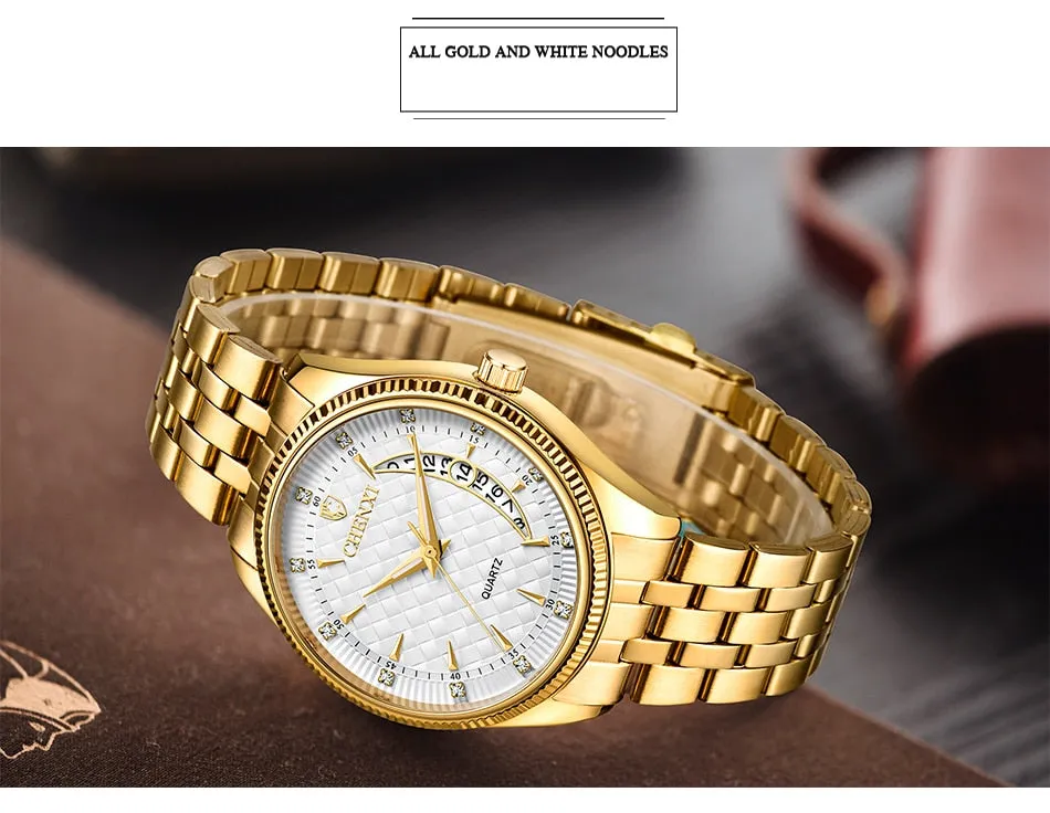 CHENXI Mens Watches Stainless Steel Quartz Gold Wrist Watch Top Brand Luxury Casual Waterproof Sport Watch Men Relogio Masculino