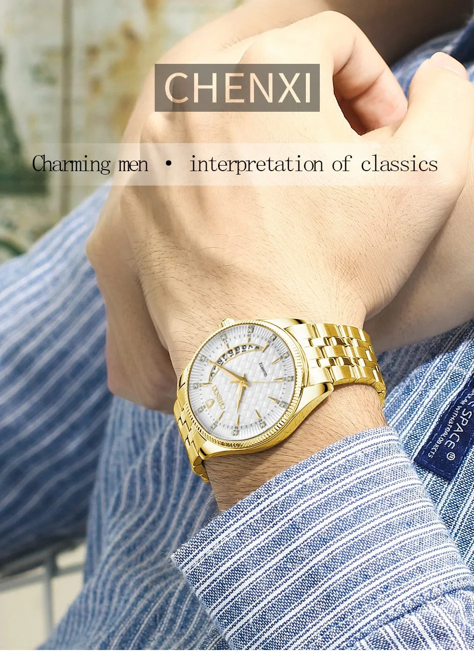 CHENXI Mens Watches Stainless Steel Quartz Gold Wrist Watch Top Brand Luxury Casual Waterproof Sport Watch Men Relogio Masculino