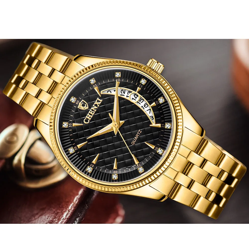 CHENXI Mens Watches Stainless Steel Quartz Gold Wrist Watch Top Brand Luxury Casual Waterproof Sport Watch Men Relogio Masculino