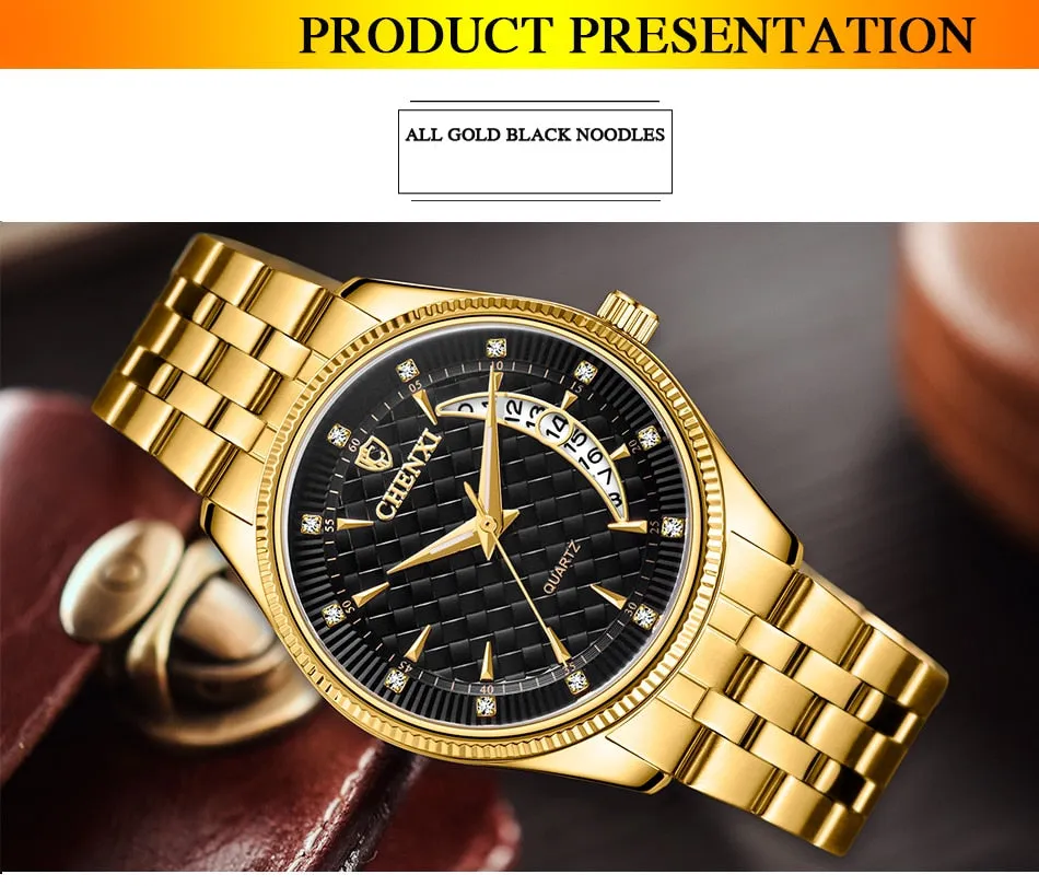 CHENXI Mens Watches Stainless Steel Quartz Gold Wrist Watch Top Brand Luxury Casual Waterproof Sport Watch Men Relogio Masculino