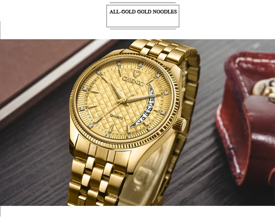 CHENXI Mens Watches Stainless Steel Quartz Gold Wrist Watch Top Brand Luxury Casual Waterproof Sport Watch Men Relogio Masculino