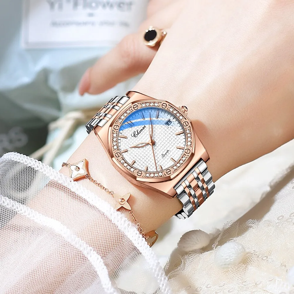 CHENXI New Fashion Women Watches Top Brand Luxury Stainless Steel Bracelet Watch Ladies RoseGold Quartz Waterproof Wristwatch