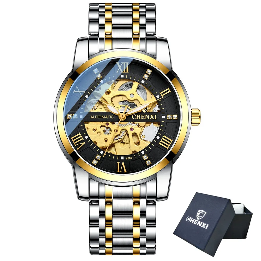 CHENXI Watch Men Automatic Mechanical Watches Mens Top Brand Luxury Waterproof Business Wrist Watches Full Steel Male Clock