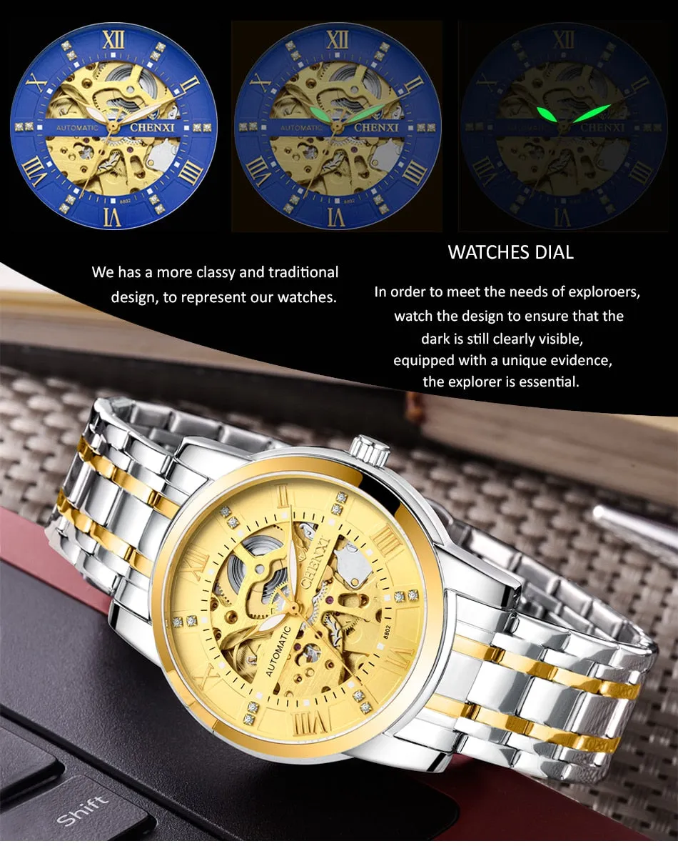 CHENXI Watch Men Automatic Mechanical Watches Mens Top Brand Luxury Waterproof Business Wrist Watches Full Steel Male Clock