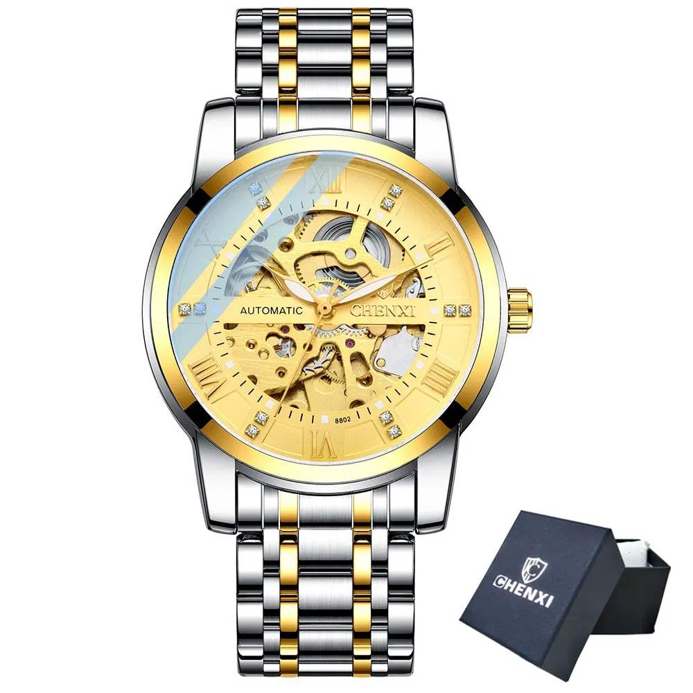 CHENXI Watch Men Automatic Mechanical Watches Mens Top Brand Luxury Waterproof Business Wrist Watches Full Steel Male Clock