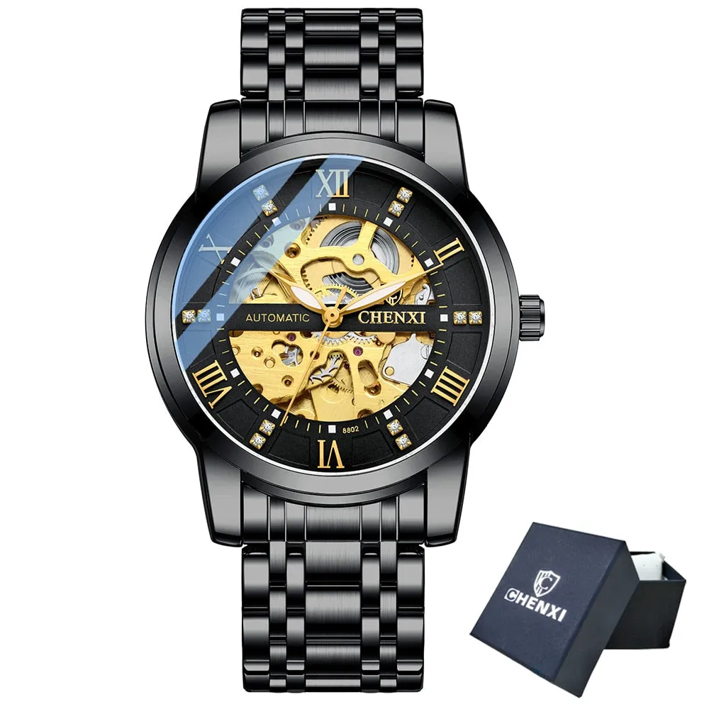 CHENXI Watch Men Automatic Mechanical Watches Mens Top Brand Luxury Waterproof Business Wrist Watches Full Steel Male Clock