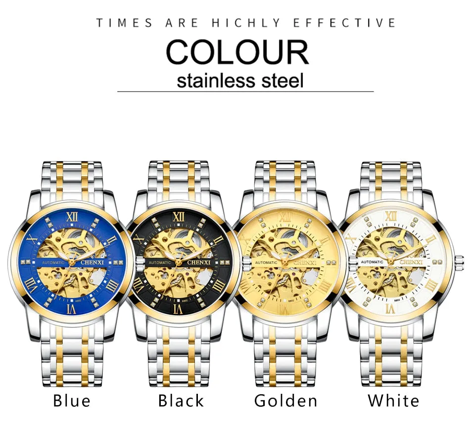 CHENXI Watch Men Automatic Mechanical Watches Mens Top Brand Luxury Waterproof Business Wrist Watches Full Steel Male Clock