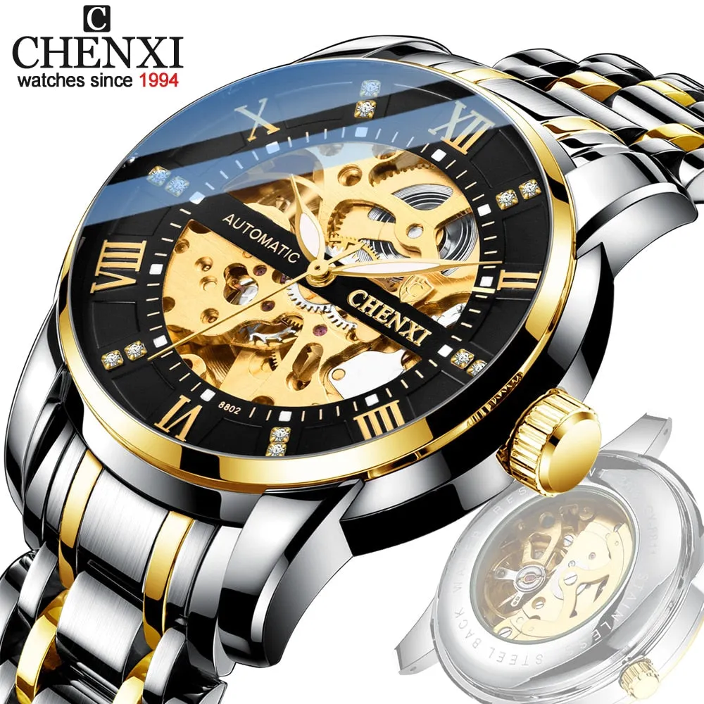 CHENXI Watch Men Automatic Mechanical Watches Mens Top Brand Luxury Waterproof Business Wrist Watches Full Steel Male Clock