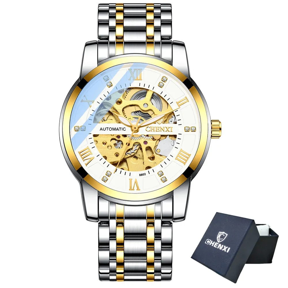 CHENXI Watch Men Automatic Mechanical Watches Mens Top Brand Luxury Waterproof Business Wrist Watches Full Steel Male Clock