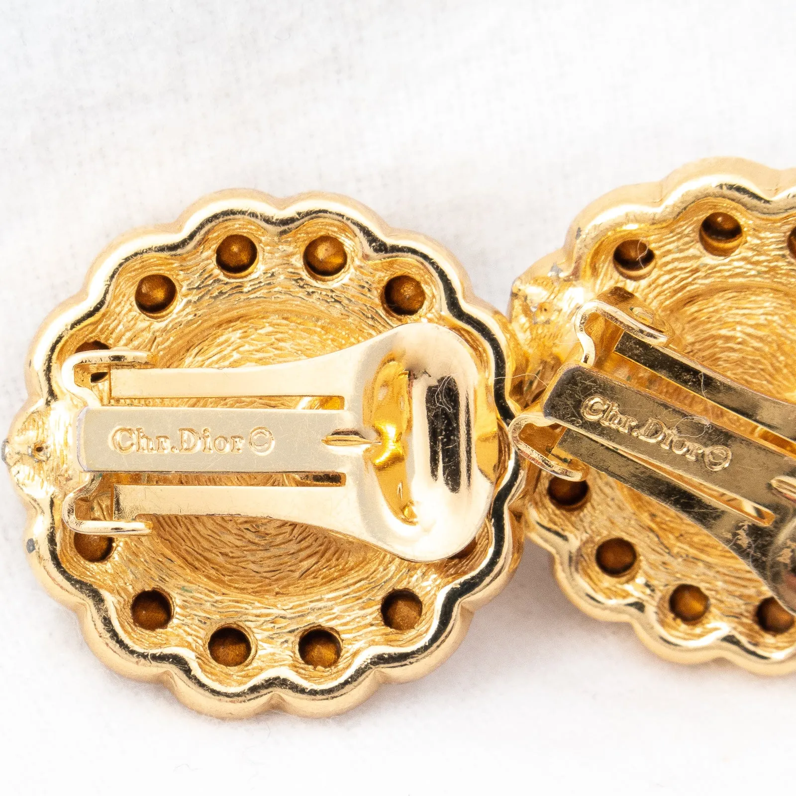 Christian Dior Round Rhinestone Earrings