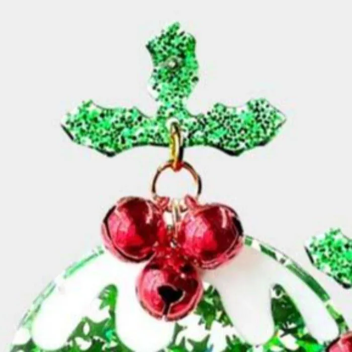 Christmas Tree Green Ornament Glitter Resin Earrings