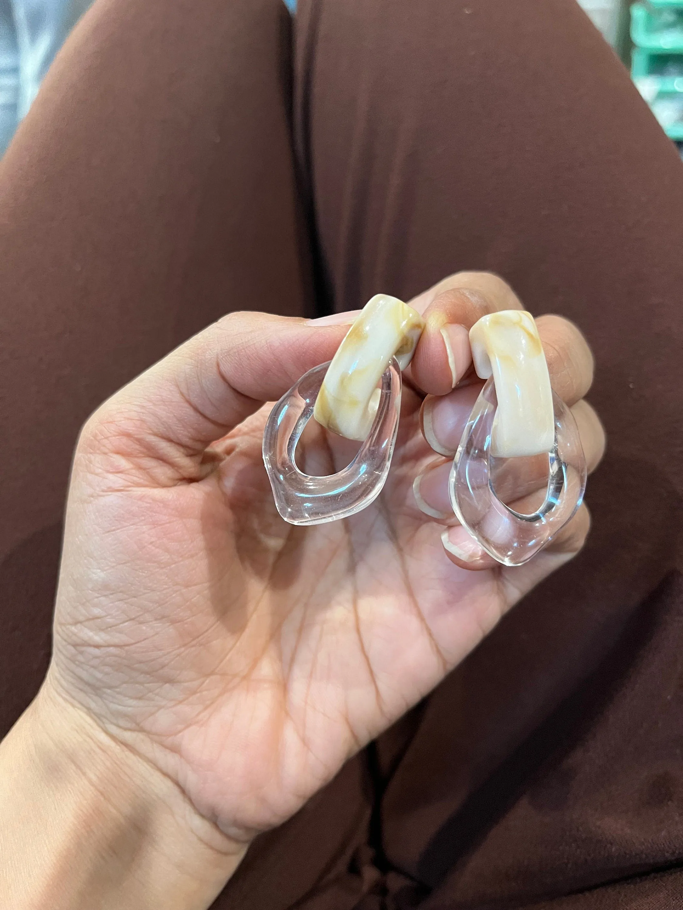 Chunky Clear Acrylic earrings , long clear white earrings , ice cube earrings ,  acrylic earrings , white earrings ,