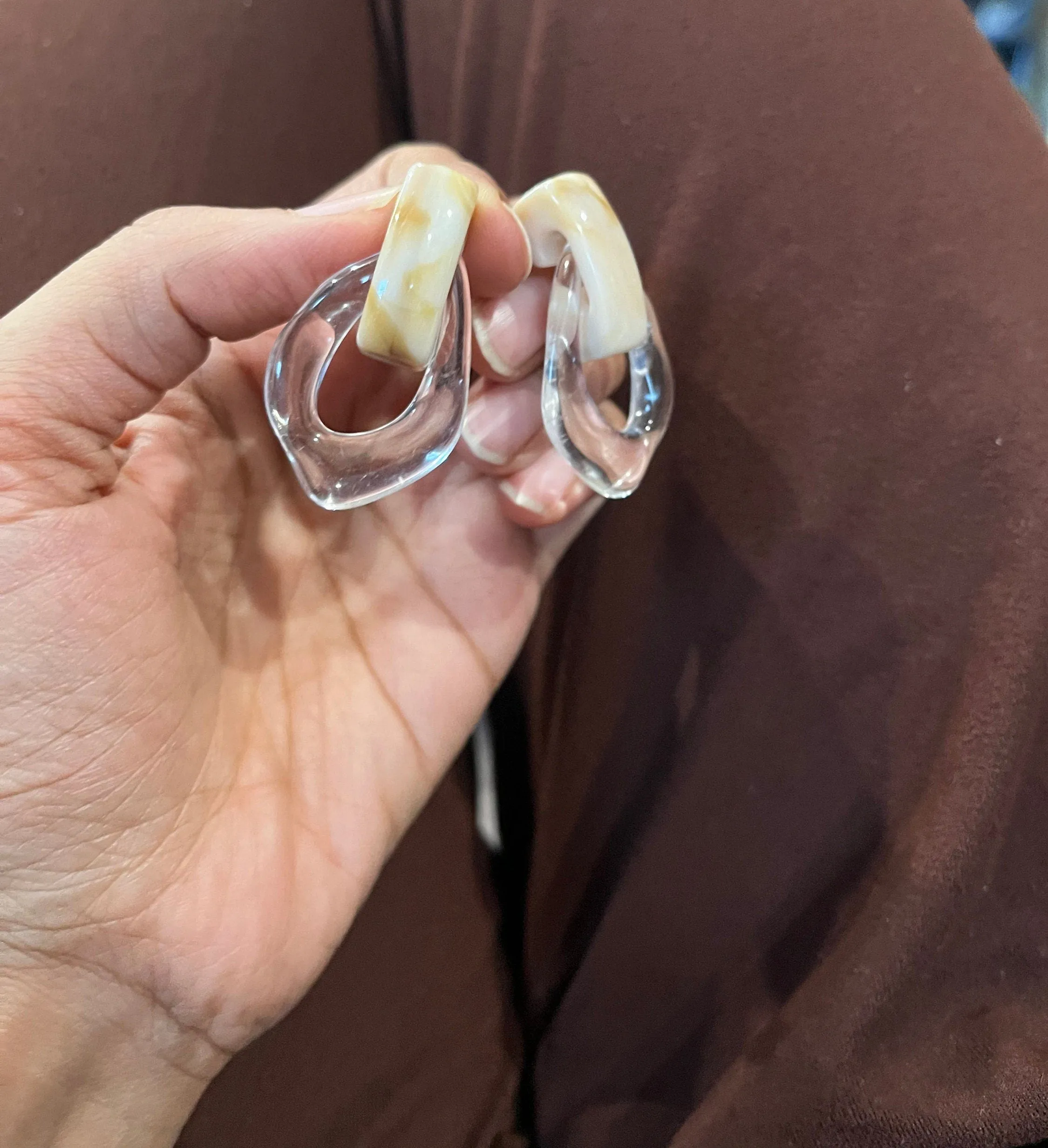 Chunky Clear Acrylic earrings , long clear white earrings , ice cube earrings ,  acrylic earrings , white earrings ,