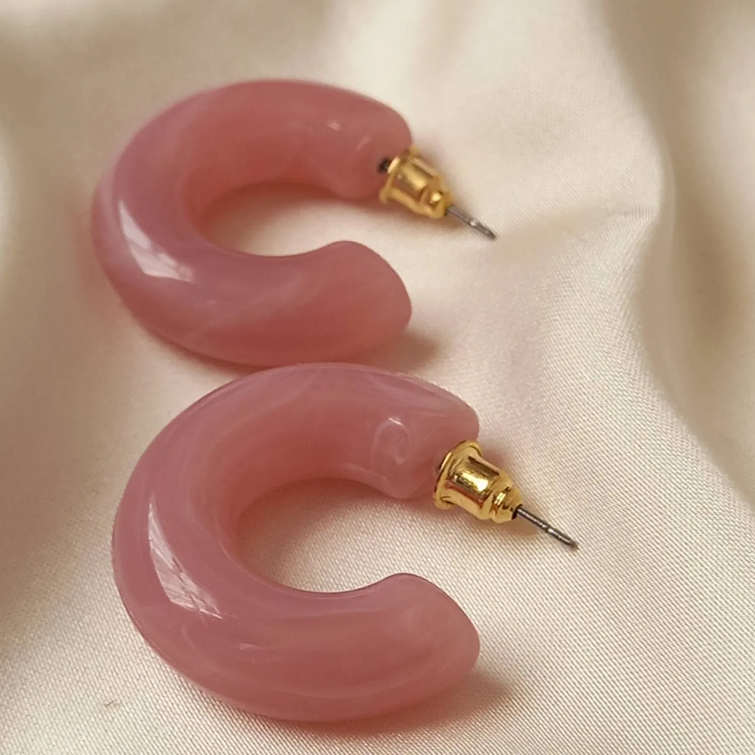 Chunky Pink Resin Hoop Earrings -  Resin Earrings, Chunky Hoop Earrings, Baby Pink Earrings, Thick Resin Earrings, Earrings In The UK