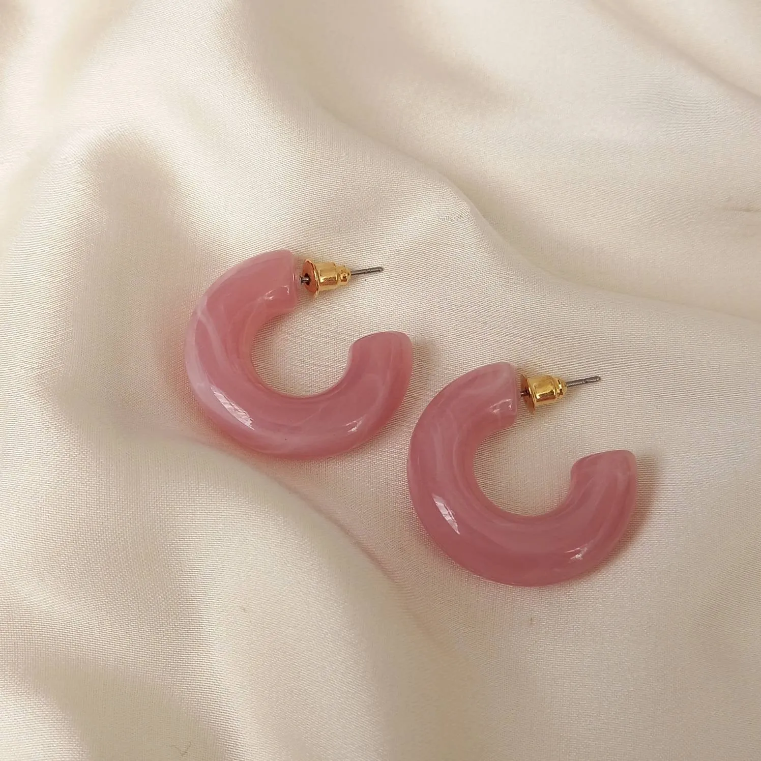 Chunky Pink Resin Hoop Earrings -  Resin Earrings, Chunky Hoop Earrings, Baby Pink Earrings, Thick Resin Earrings, Earrings In The UK