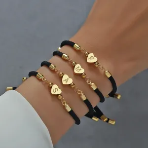Classic A-Z Heart Initial Letter Bracelet Adjustable Colorful Rope Bracelet For Women Jewelry Gift